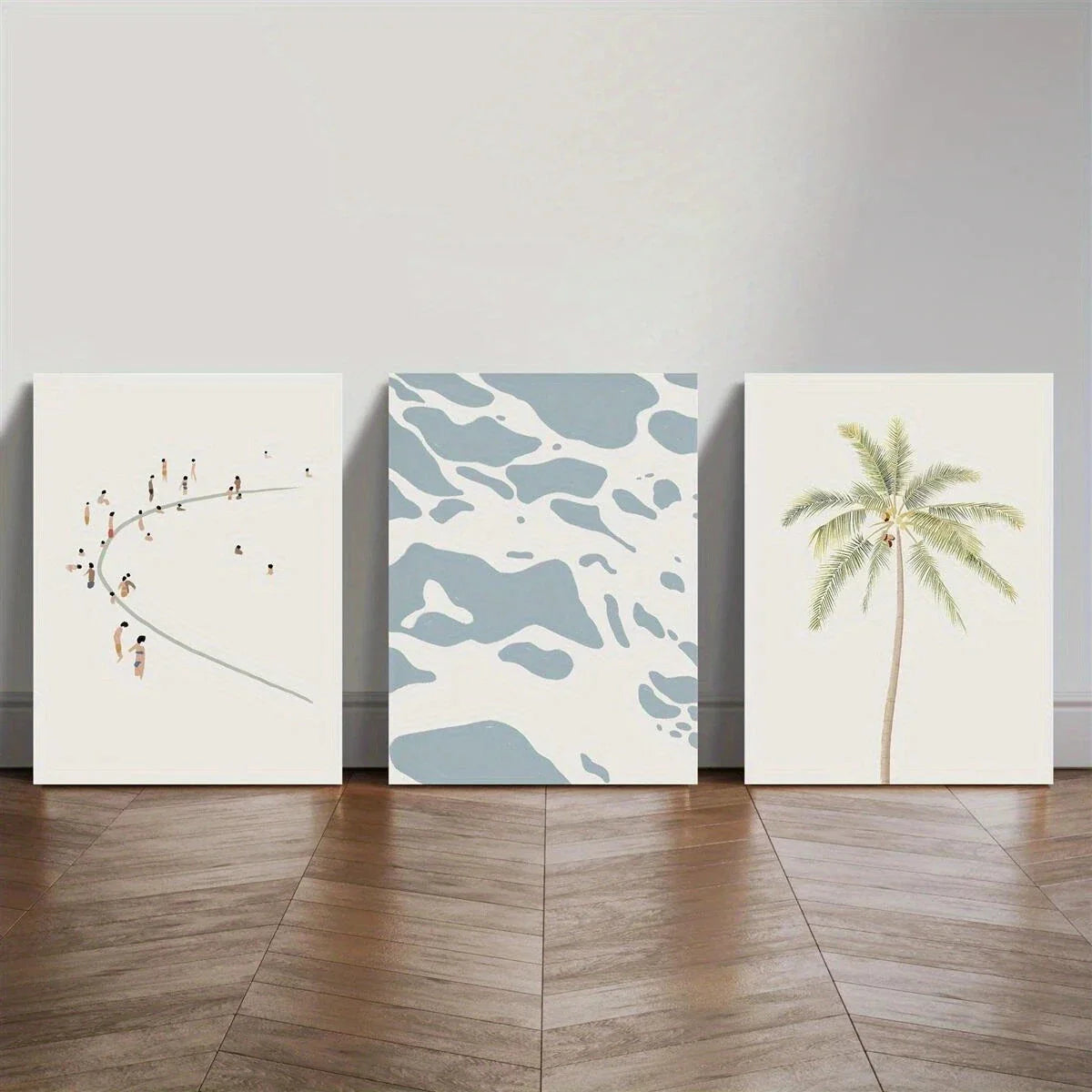 3pcs Abstract Palm Trees Beach Metal Print Ready to Hang Art