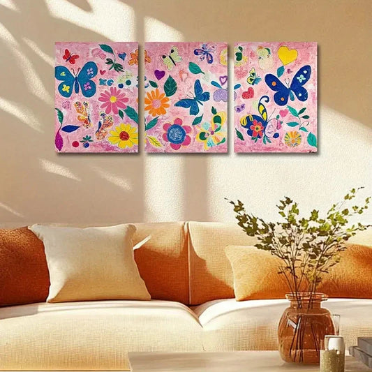 3pcs Vibrant Butterfly & Floral Design Metal Print Ready to Hang Art