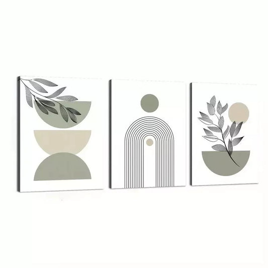 3pcs Boho Chic Sage Green Modern Abstract Geometric Designs Canvas Framed 40x60cm - High Quality Print 100% Australian Made Wall Canvas Ready to Hang