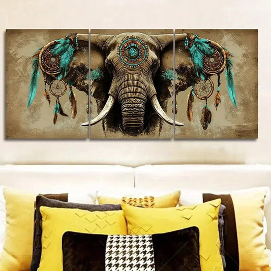 3pcs Dream catchers and elephants Wall Art Set Canvas Framed 40x60cm - High Quality Print 100% Australian Made Wall Canvas Ready to Hang