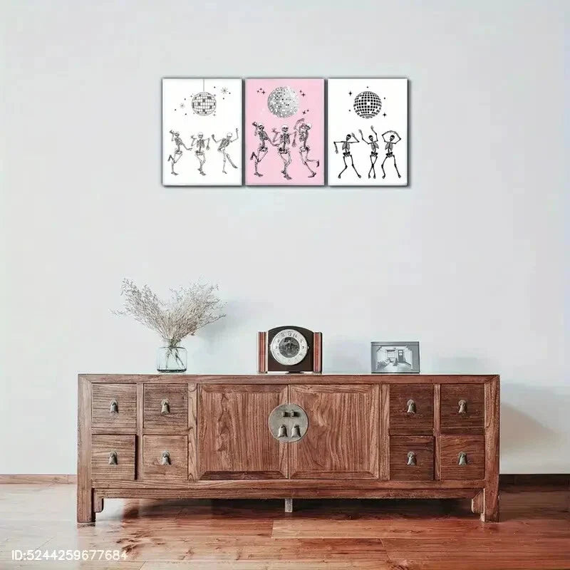 3pcs Halloween Mural Elegant Disco Ball Aesthetic Metal Print Ready to Hang Art
