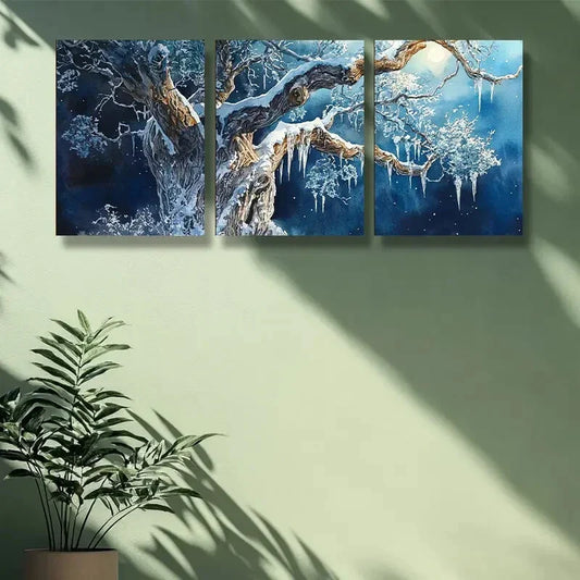 3pcs The cold tree. Metal Print Ready to Hang Art
