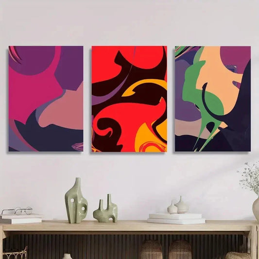 3pcs Abstract Color Block Modern Pop Style Metal Print Ready to Hang Art