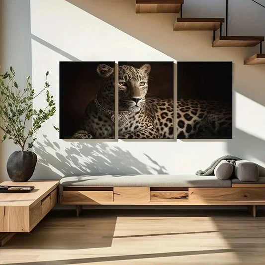 3pcs Leopard Luxurious Heart Necklace Design Metal Print Ready to Hang Art