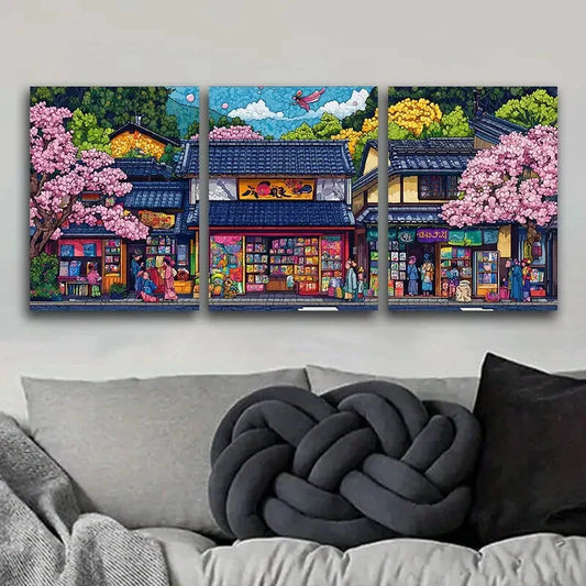 3pcs Vibrant Japanese Comic Book Store Scene Wall Art Set Canvas Framed 40x60cm - High Quality Print 100% Australian Made Wall Canvas Ready to Hang