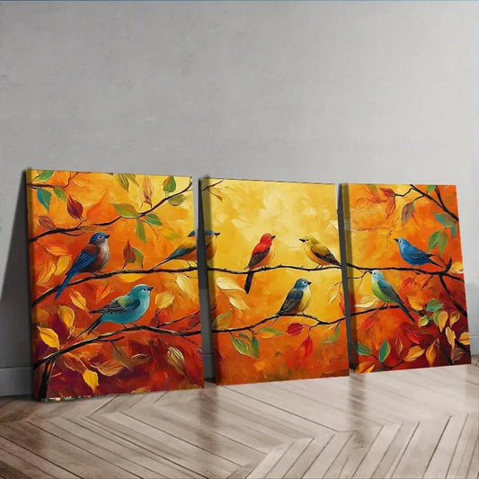 3pcs Birds on Branches & Leaves Design Perfect Wall Art Set Canvas Framed 40x60cm - High Quality Print 100% Australian Made Wall Canvas Ready to Hang