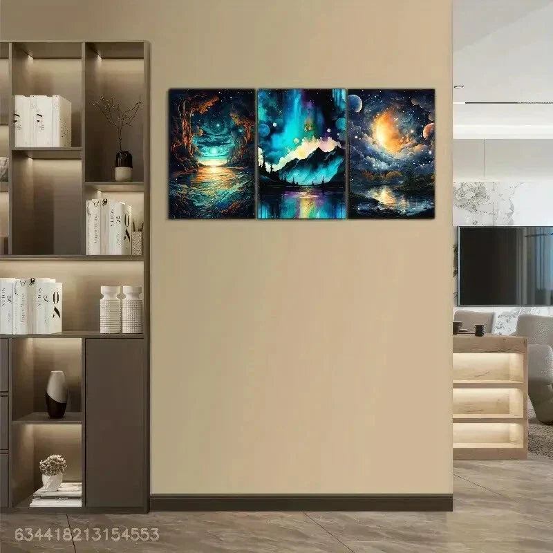 3pcs Blue Landscape Art Decoration Poster Metal Print Ready to Hang Art