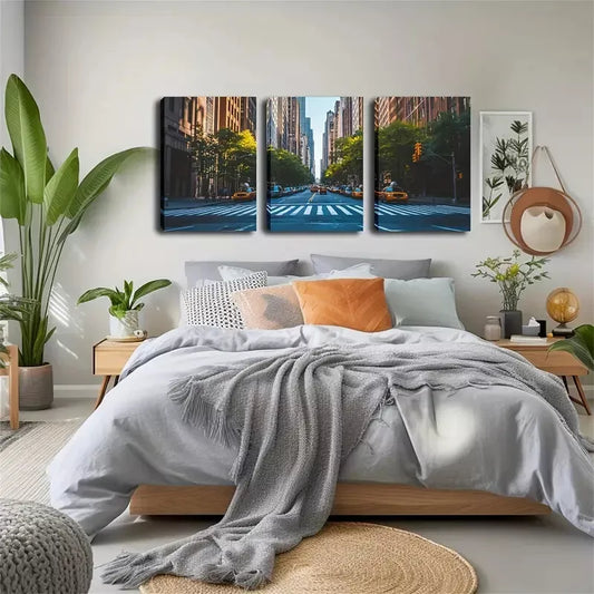3pcs City Road Zebra CrossingWall Art Set Canvas Framed 40x60cm - High Quality Print 100% Australian Made Wall Canvas Ready to Hang