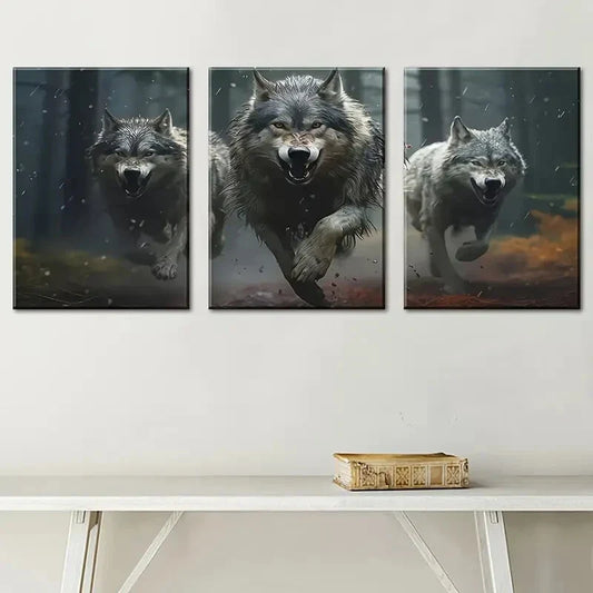 3pcs wolf pack portrait Metal Print Ready to Hang Art