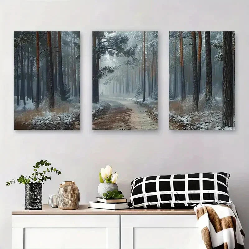 3pcs Winter Forest Snowy Landscape Metal Print Ready to Hang Art