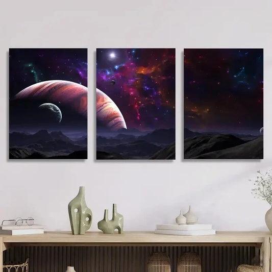 3pcs Universe planet starry sky, space Metal Print Ready to Hang Art