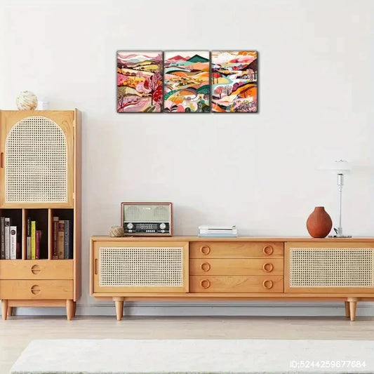 3pcs Featuring Distant Mountains and Plants Metal Print Ready to Hang Art