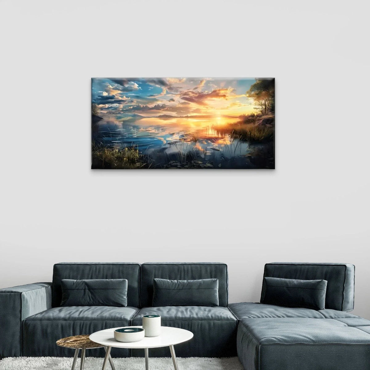 Beautiful Sunset Lake Sky Wall Art Canvas Office Home Room Framed 120x60cm