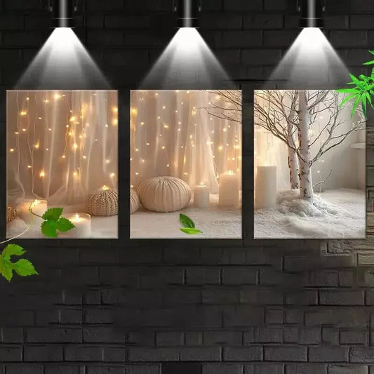 3pcs Modern Minimalist Soft lights & Candles Wall Art Set Canvas Framed 40x60cm - High Quality Print 100% Australian Made Wall Canvas Ready to Hang