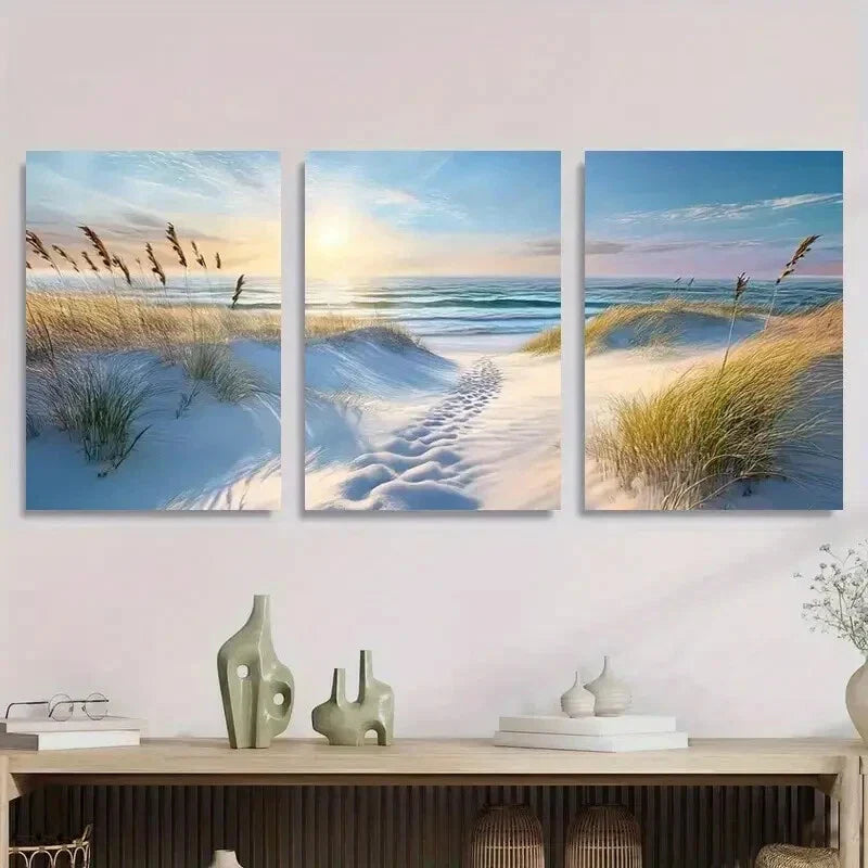 3pcs Ocean Waves and Sandy Path Metal Print Ready to Hang Art