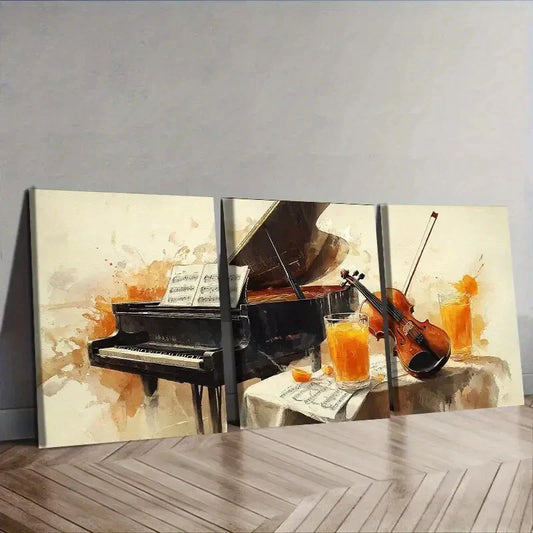 3pcs Piano and violin match Wall Art Canvas Wall Art Set Canvas Framed 40x60cm - High Quality Print 100% Australian Made Wall Canvas Ready to Hang