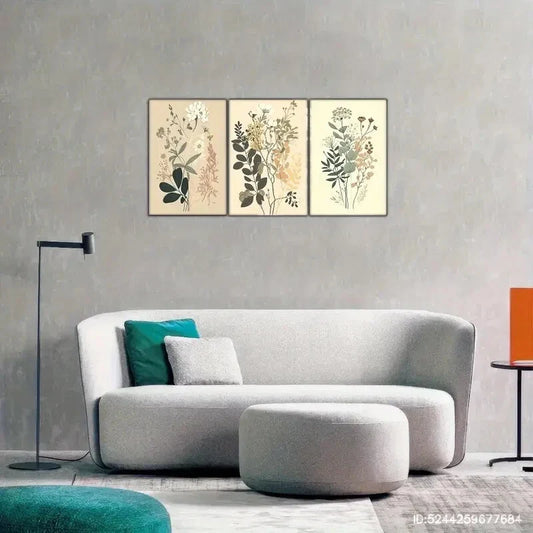 3pcs Decorative Flower Poster Minimalist Style Metal Print Ready to Hang Art