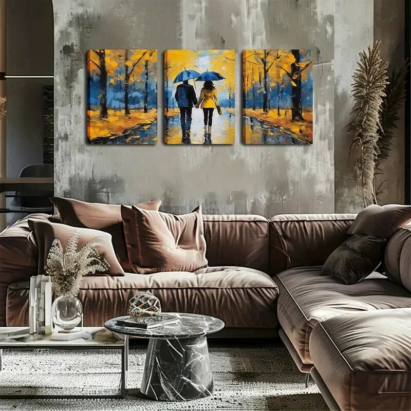 3pcs A Couple Holding an Umbrella Wall Art Set Canvas Framed 40x60cm - High Quality Print 100% Australian Made Wall Canvas Ready to Hang