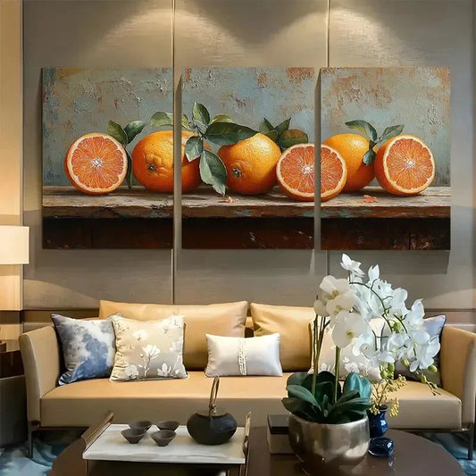 3pcs Rustic Orange Still Life Design Metal Print Ready to Hang Art