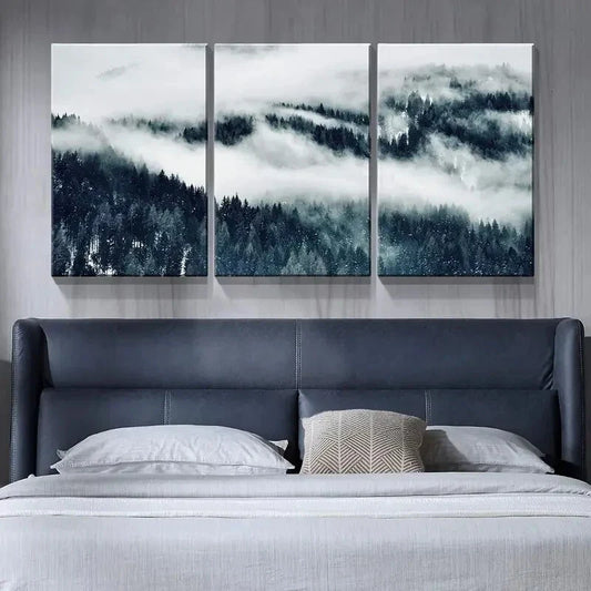 3pcs Winter Misty Forest Landscape PaintingMetal Print Ready to Hang Art