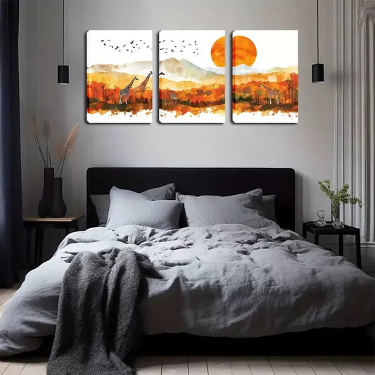 3pcs Large Sunset on Prairie Landscape Wall Art Set Canvas Framed 40x60cm - High Quality Print 100% Australian Made Wall Canvas Ready to Hang