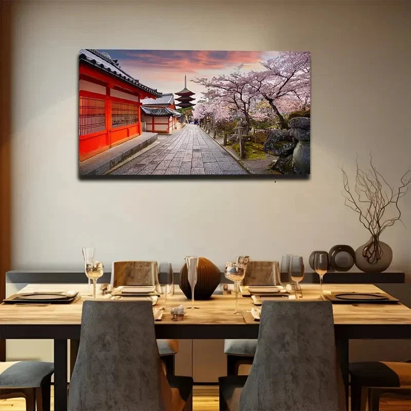 Japanese Cherry Blossoms Wall Art Canvas Office Home Room Framed 80x45cm