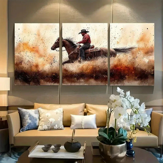 3pcs Vibrant Cowboys Saddle And Lasso Metal Print Ready to Hang Art