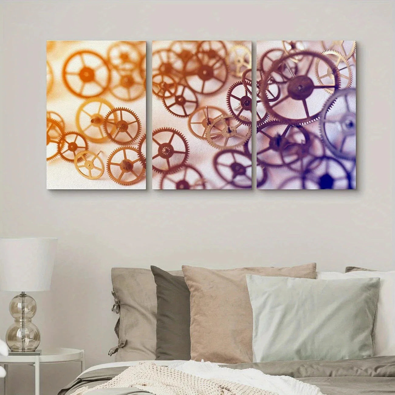 3pcs Purple & Orange Geometric Shapes Metal Print Ready to Hang Art