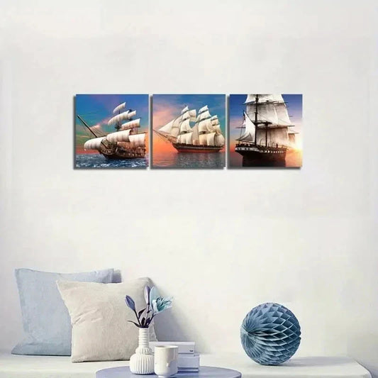 3pcs Nautical Pirate Ship Giclee Metal Print Ready to Hang Art