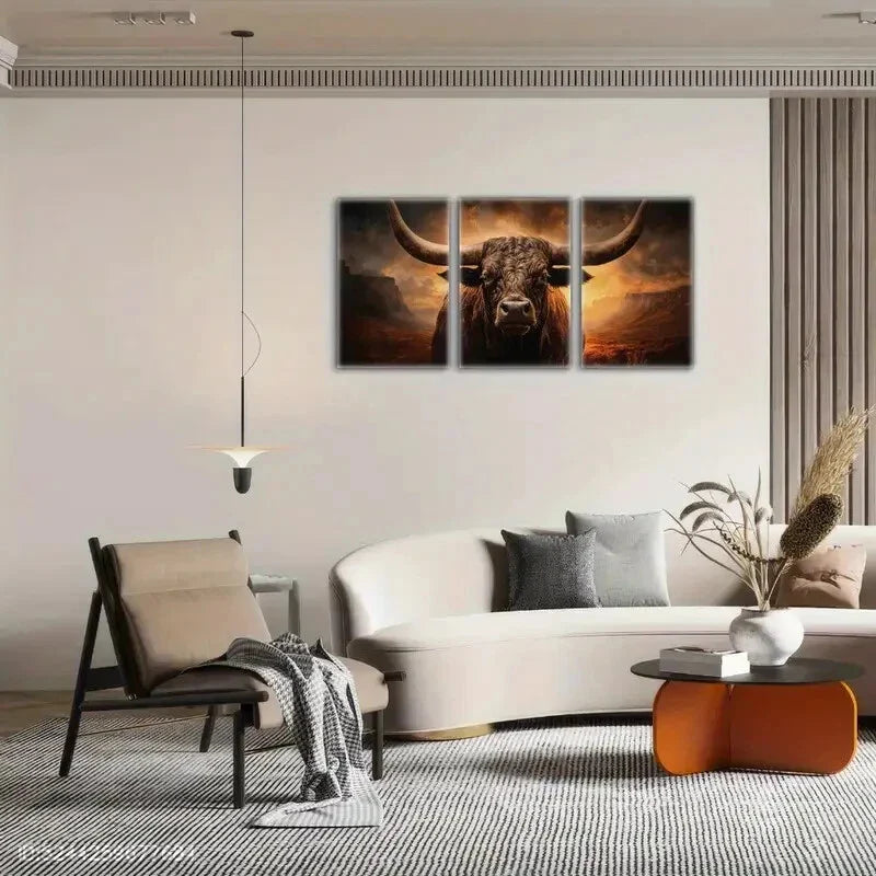 3pcs Texas Longhorn Cattle Animal Art Poster Metal Print Ready to Hang Art