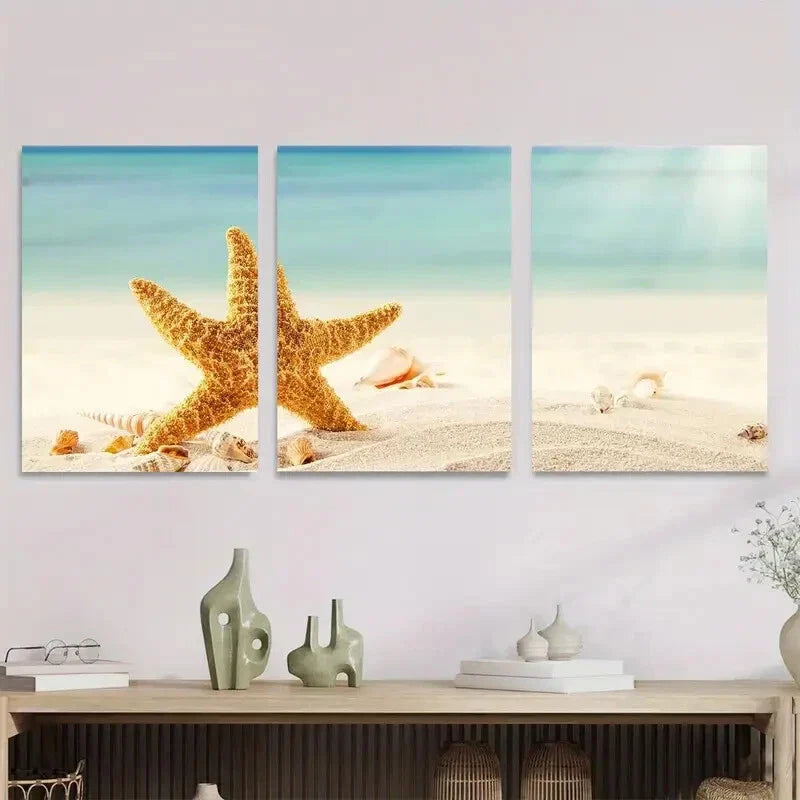3pcs Beach Starfish Metal Print Ready to Hang Art
