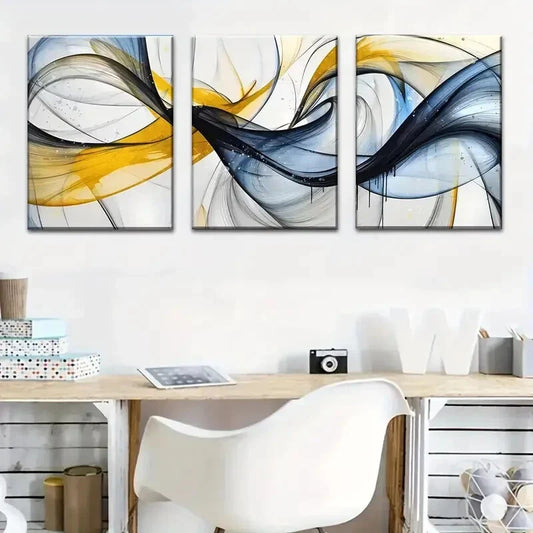 3pcs Abstract Art Design Abstract Color Line Metal Print Ready to Hang Art