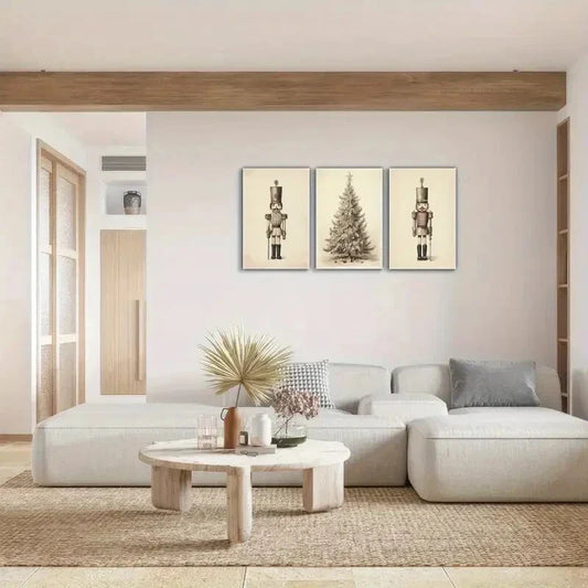 3pcs Featuring Christmas Tree And Santa Claus Metal Print Ready to Hang Art