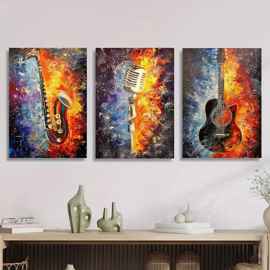 3pcs Jazz abstract art, colorful saxophone Metal Print Ready to Hang Art