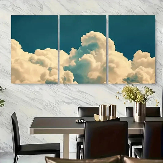 3pcs Vintage Clouds in Sky Photo Surreal Dream Art Metal Print Ready to Hang Art