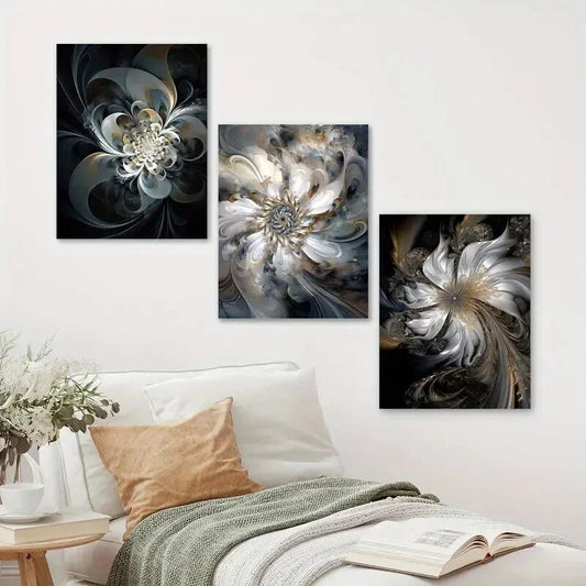 3pcs Ivory Fractals Abstract Design Metal Print Ready to Hang Art