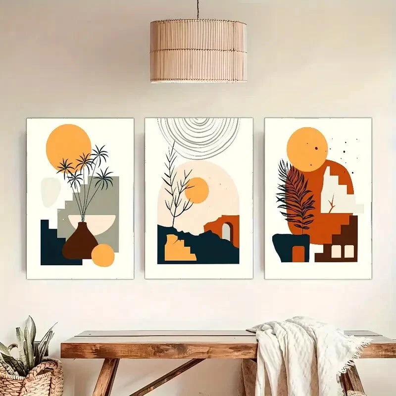 3pcs Touch of Sophistication Abstract Geometric Metal Print Ready to Hang Art