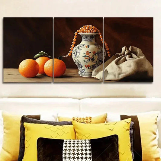 3pcs Still life painting of an old vase Wall Art Set Canvas Framed 40x60cm - High Quality Print 100% Australian Made Wall Canvas Ready to Hang