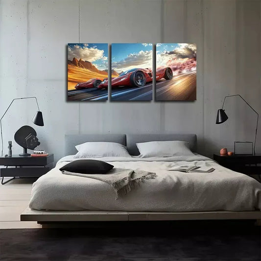 3pcs Minimalist Red Sports Car, Wall Art Set Canvas Framed 40x60cm - High Quality Print 100% Australian Made Wall Canvas Ready to Hang