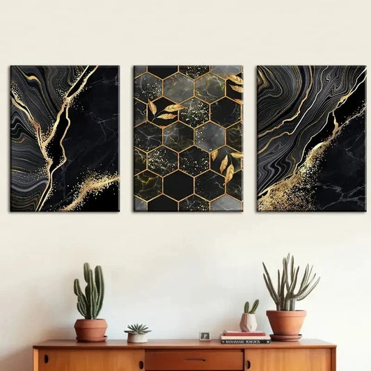 3pcs Abstract Modern Fashion Geometric Art Metal Print Ready to Hang Art