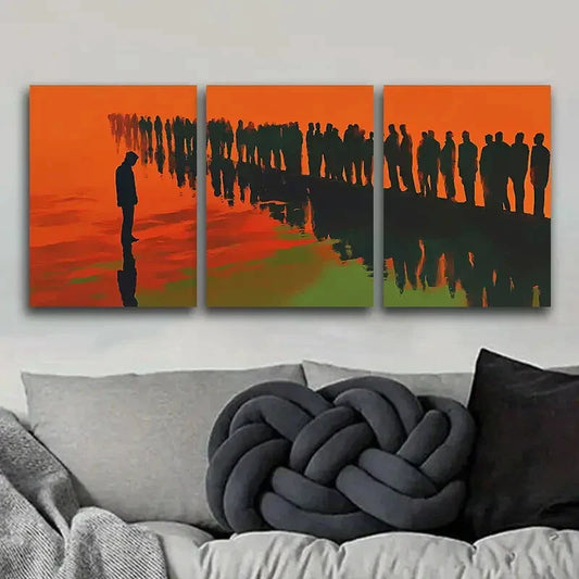 3pcs The man on the ripples Art Painting Metal Print Ready to Hang Art