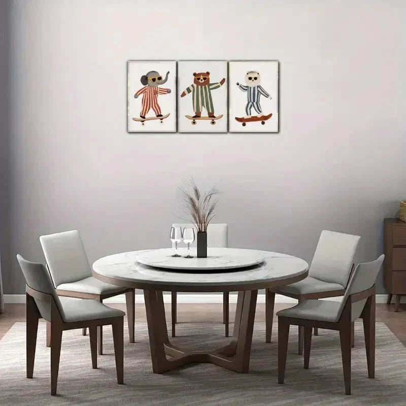 3pcs Elephant Lion And Bear Riding Skateboards Metal Print Ready to Hang Art