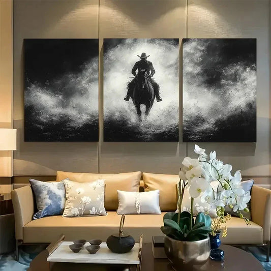 3pcs Mysterious Shadow Cowboy Design Metal Print Ready to Hang Art