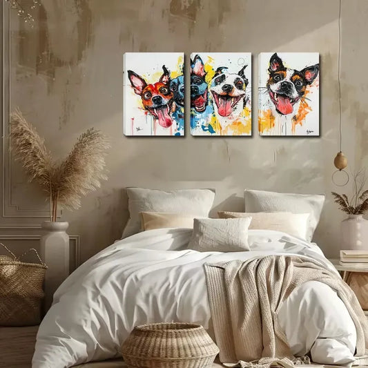3pcs Four Cute Dog Heads Wall Art Set Canvas Framed 40x60cm - High Quality Print 100% Australian Made Wall Canvas Ready to Hang