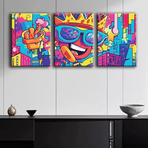 3pcs Featuring Lively Cartoon Design Wall Art Set Canvas Framed 60x90cm - High Quality Print 100% Australian Made Wall Canvas Ready to Hang