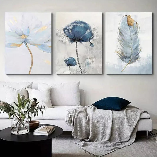 3pcs Blue Flower Canvas Framed 40x60cm - High Quality Print 100% Australian Made Wall Canvas Ready to Hang