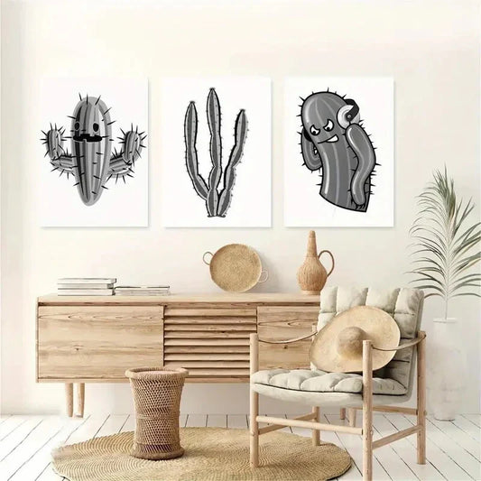3pcs Black and White Cactus Desert Metal Print Ready to Hang Art