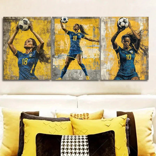 3pcs Football goddess Wall Art Set Canvas Framed 40x60cm - High Quality Print 100% Australian Made Wall Canvas Ready to Hang