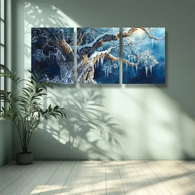 3pcs The cold tree. Metal Print Ready to Hang Art