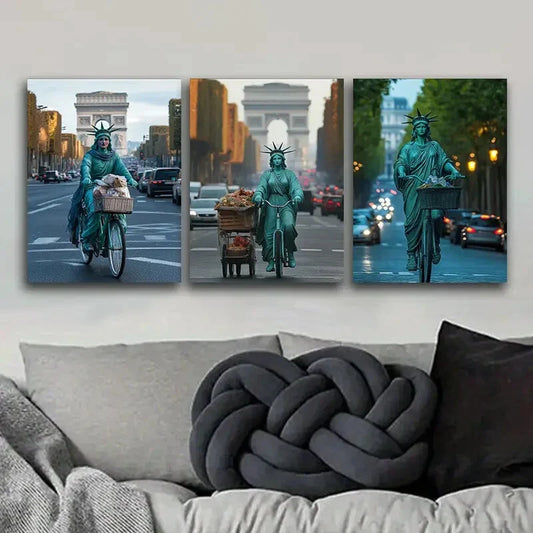 3pcs Goddess cycling Art Painting Metal Print Ready to Hang Art